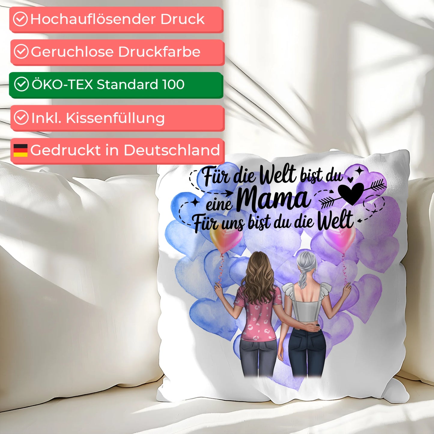 Kissen Mit Namen Mama personalisiert mit 2 Frauen Clipart & Wunschtext