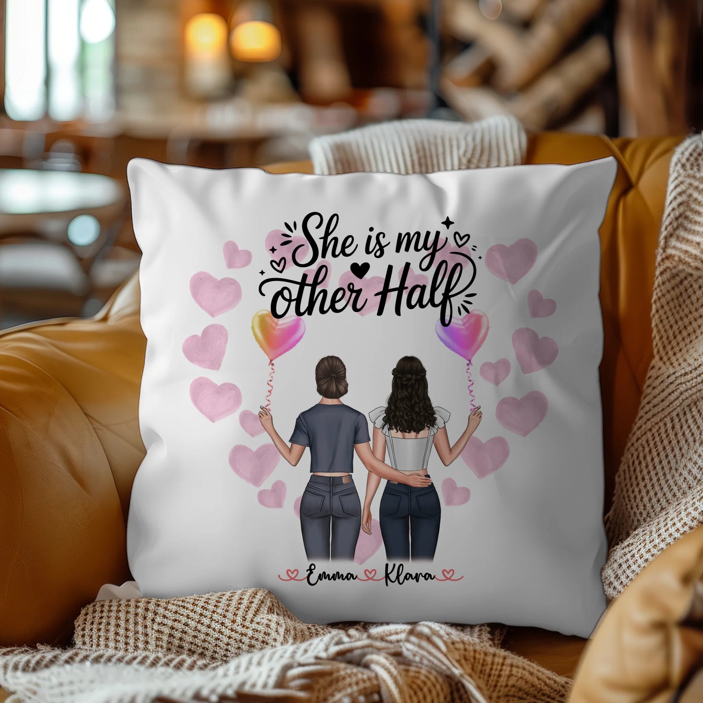 Kissen Große Schwester personalisiert mit 2 Clipart Frauen Namen Hintergrund & Wunschtext