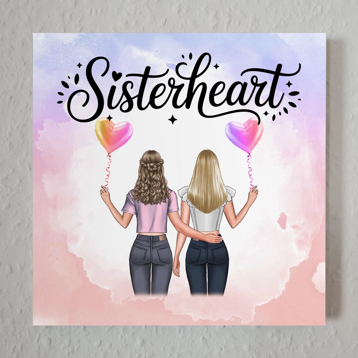Magnetisches Fotoboard Schwester mit 2 Clipart Frauen & Namen
