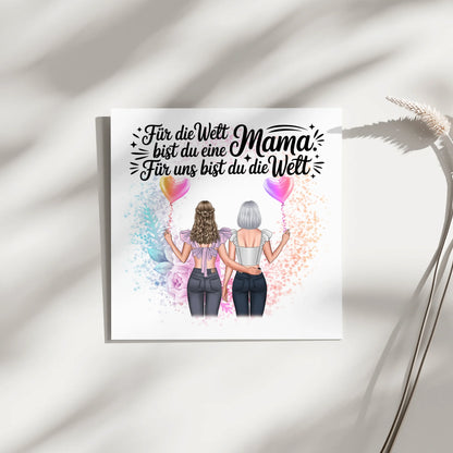 Personalisierte Leinwand Mama mit 2 Clipart Frauen, Namen, Hintergrundbild & Wunschtext