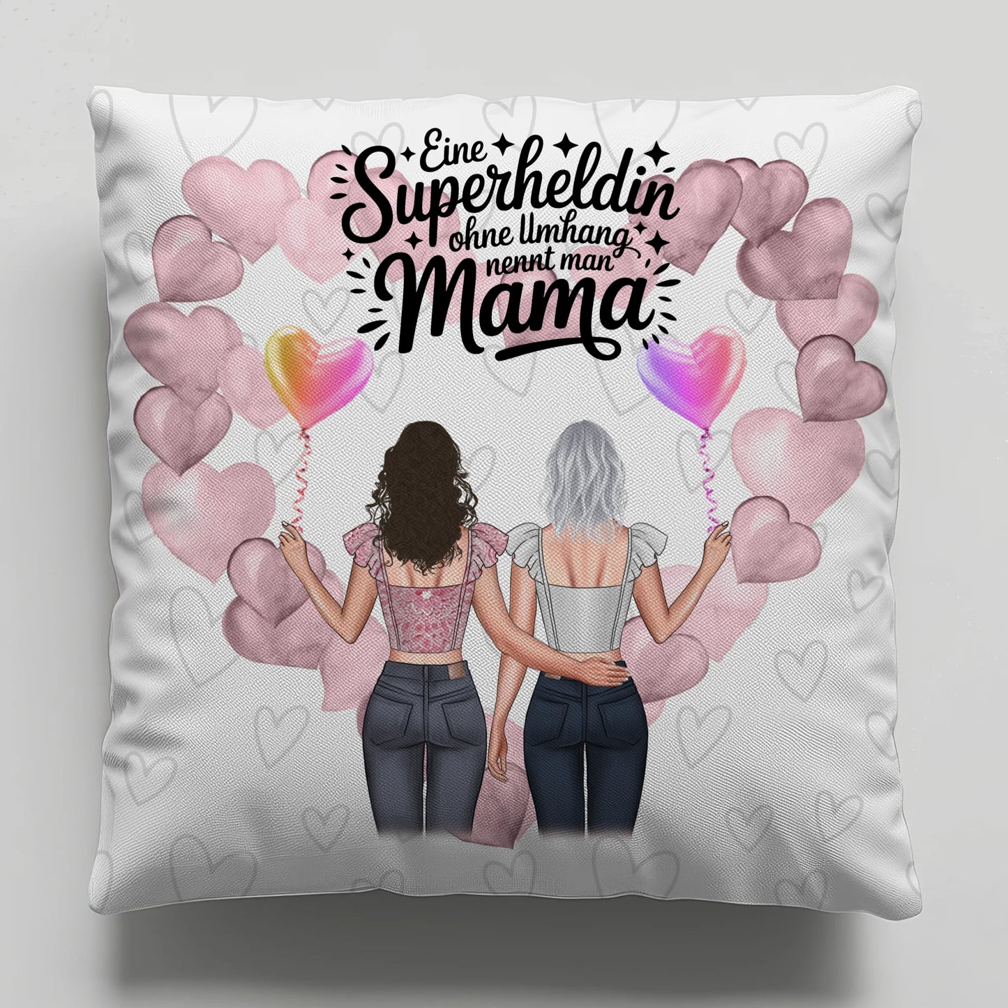 Kissen Für Mama Lehrerin echte Heldin mit 2 Clipart Frauen