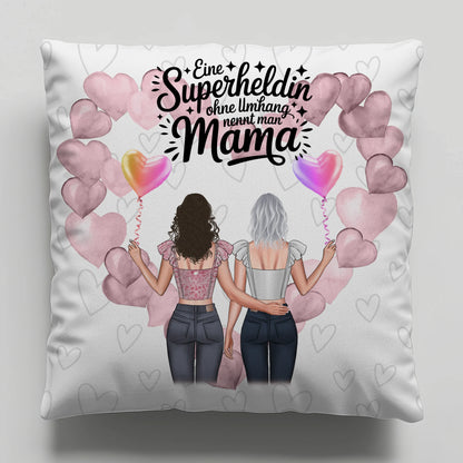 Kissen Für Mama Lehrerin echte Heldin mit 2 Clipart Frauen