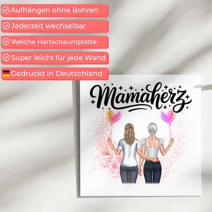 Mama Plakat Fotoboard Personalisiert Mamaherz mit 2 Frauen-Cliparts, Namen & Wunschtext