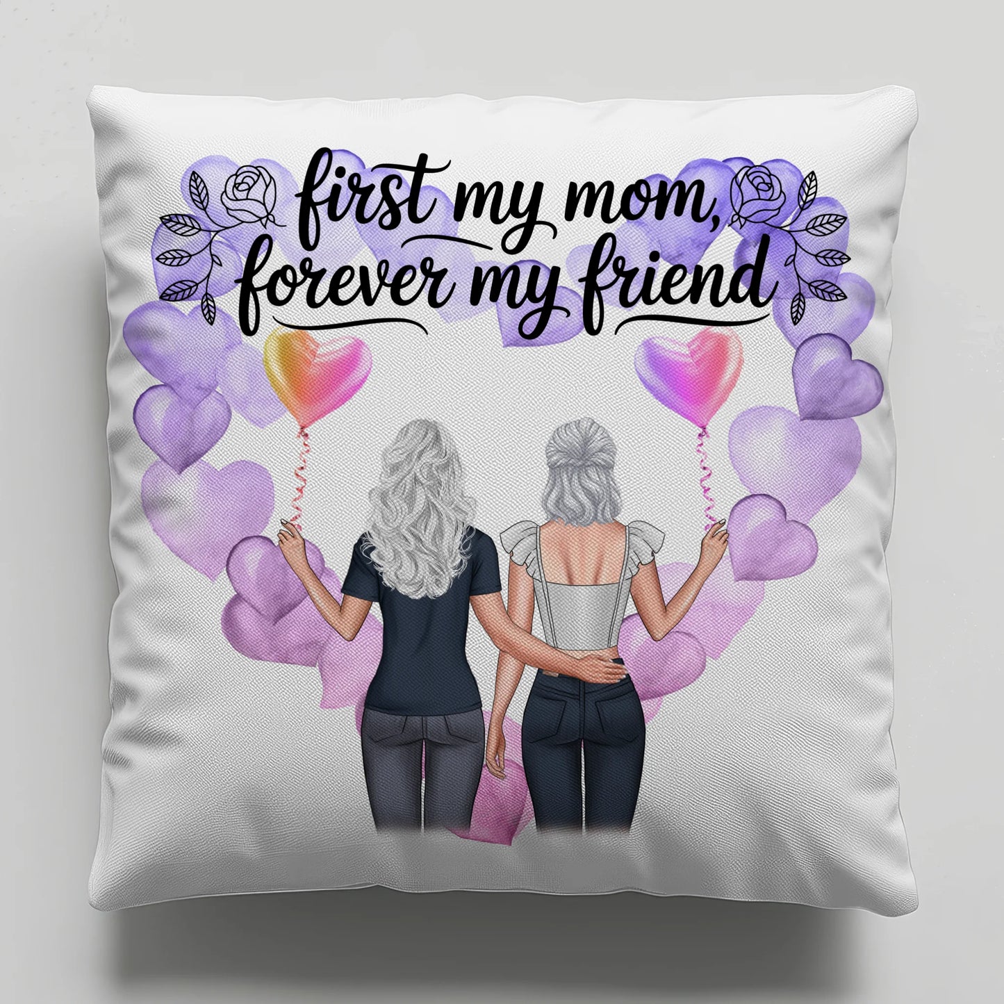 Kissen Mama personalisiert mit 2 Clipart Frauen, Namen, Hintergrundbild, Wunschtext