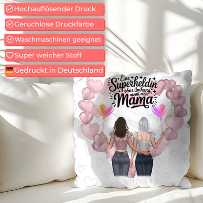Kissen Für Mama Lehrerin echte Heldin mit 2 Clipart Frauen