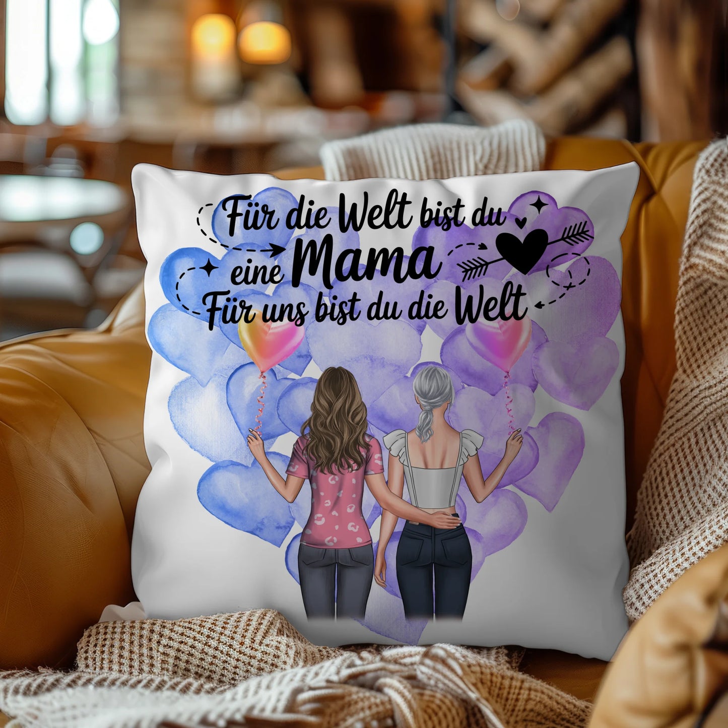 Kissen Mit Namen Mama personalisiert mit 2 Frauen Clipart & Wunschtext
