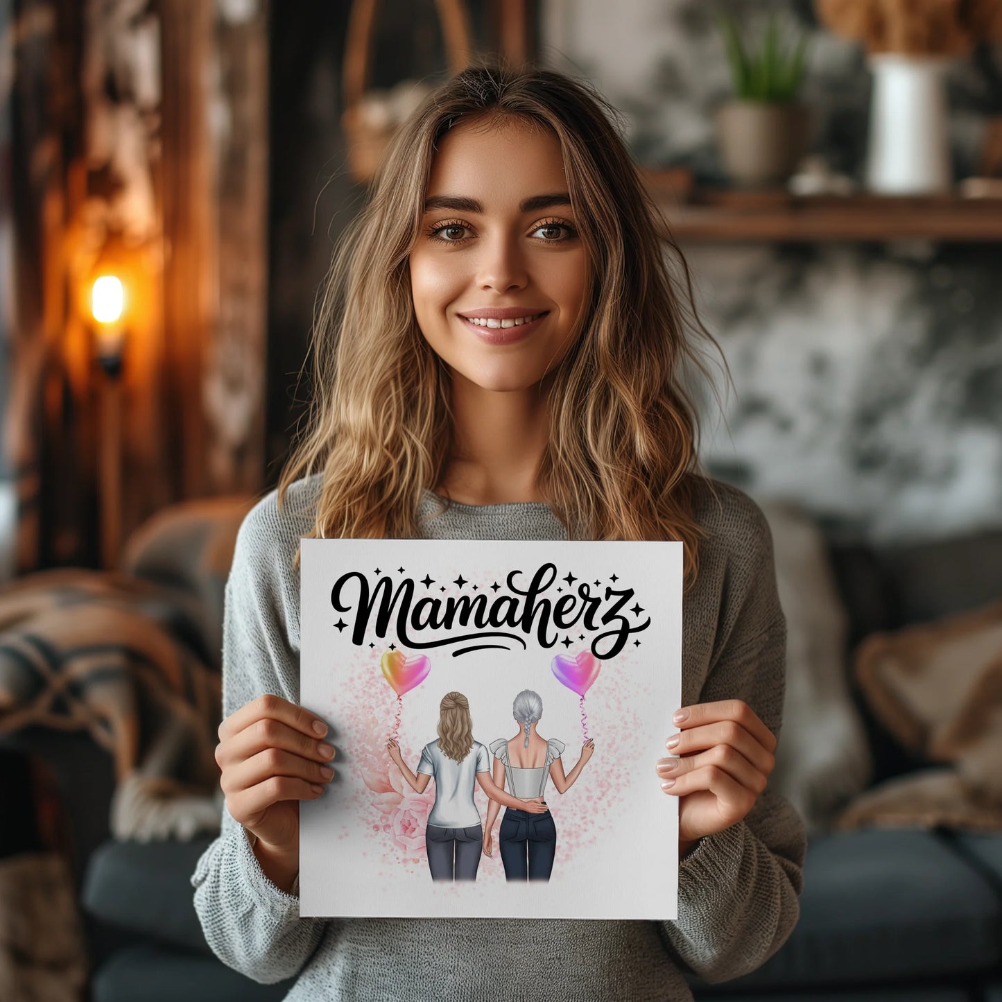 Mama Plakat Fotoboard Personalisiert Mamaherz mit 2 Frauen-Cliparts, Namen & Wunschtext