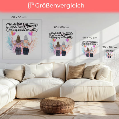 Personalisierte Leinwand Mama mit 2 Clipart Frauen, Namen, Hintergrundbild & Wunschtext
