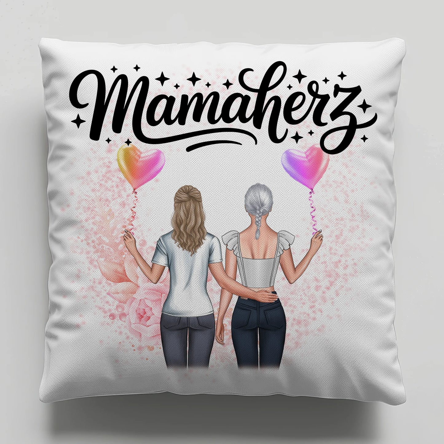 Namen Kissen Mamaherz personalisiert mit 2 Clipart Frauen, Hintergrundbild & Wunschtext