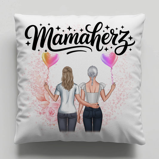 Namen Kissen Mamaherz personalisiert mit 2 Clipart Frauen, Hintergrundbild & Wunschtext