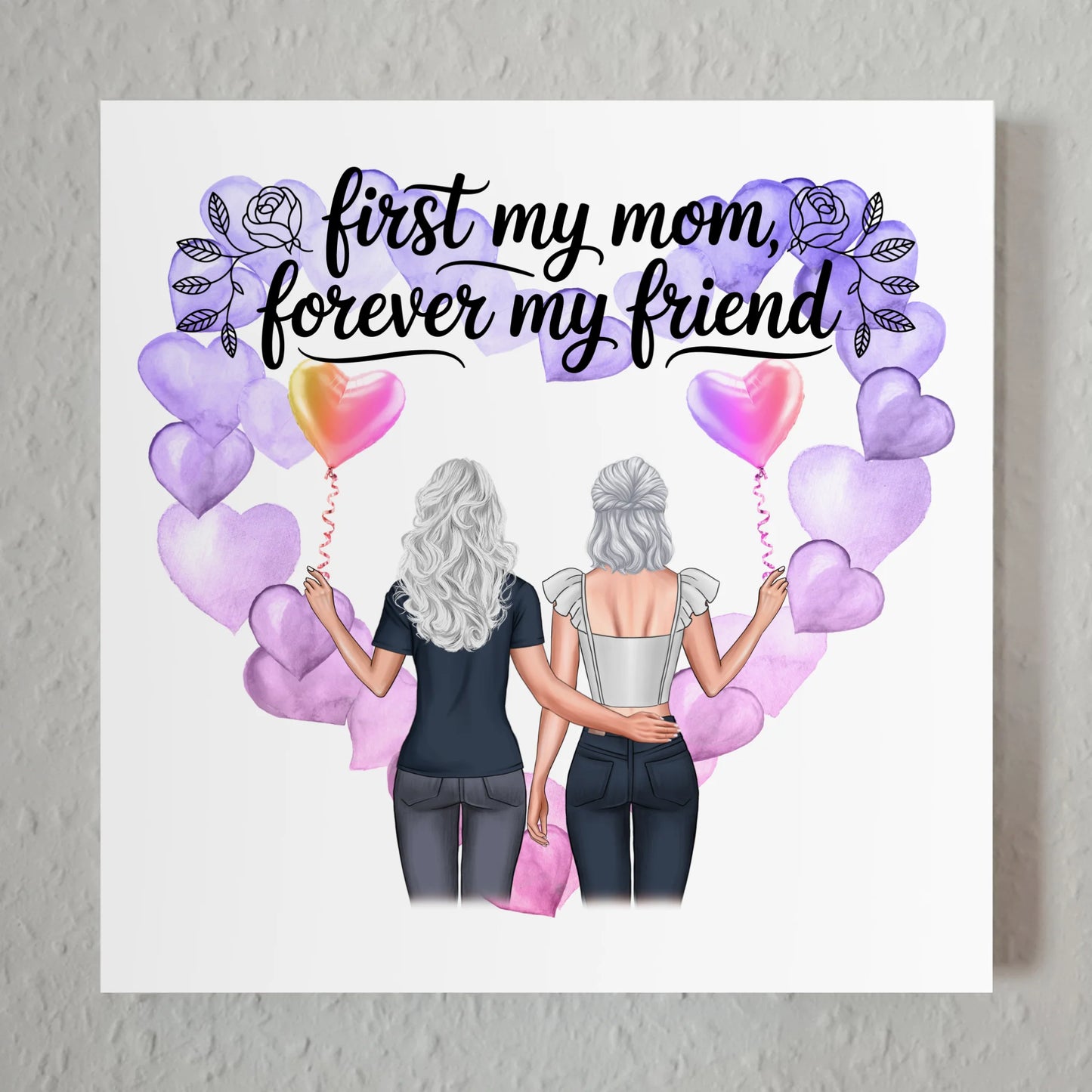 Personalisiertes Mama Plakat Fotoboard mit 2 Clipart Frauen, Namen Hintergrund & Wunschtext
