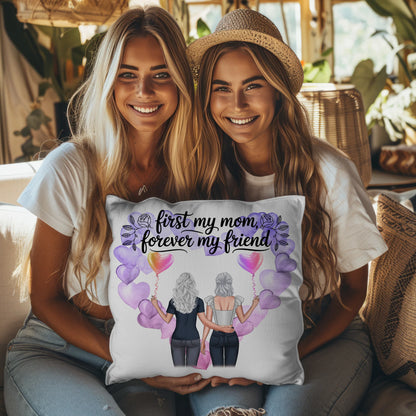 Kissen Mama personalisiert mit 2 Clipart Frauen, Namen, Hintergrundbild, Wunschtext