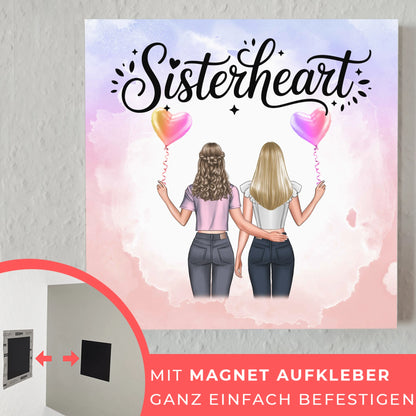 Magnetisches Fotoboard Schwester mit 2 Clipart Frauen & Namen