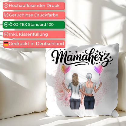 Namen Kissen Mamaherz personalisiert mit 2 Clipart Frauen, Hintergrundbild & Wunschtext