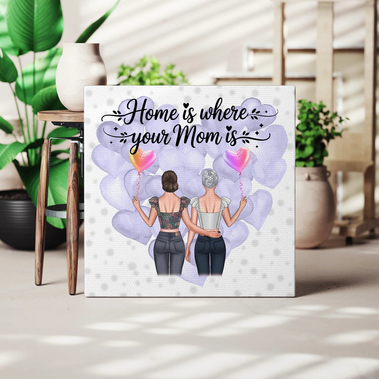 Leinwand Für Mama personalisiert mit 2 Frauen Cliparts & Namen