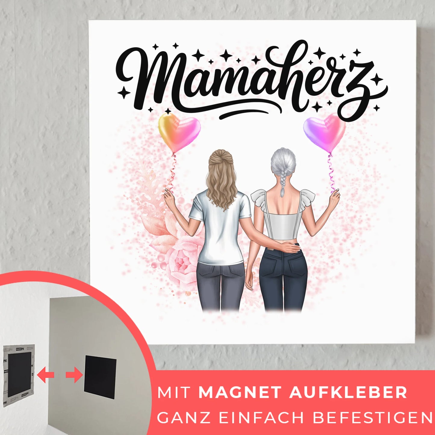 Mama Plakat Fotoboard Personalisiert Mamaherz mit 2 Frauen-Cliparts, Namen & Wunschtext