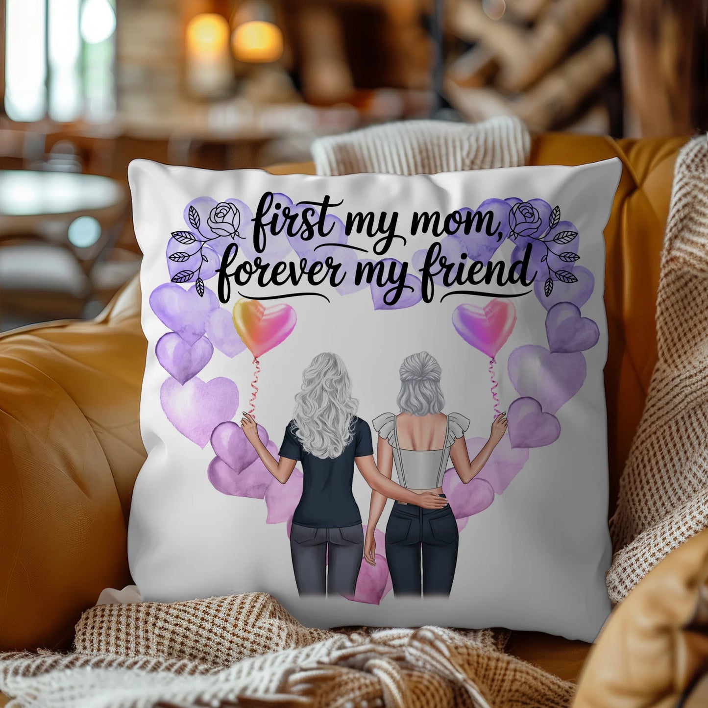Kissen Mama personalisiert mit 2 Clipart Frauen, Namen, Hintergrundbild, Wunschtext
