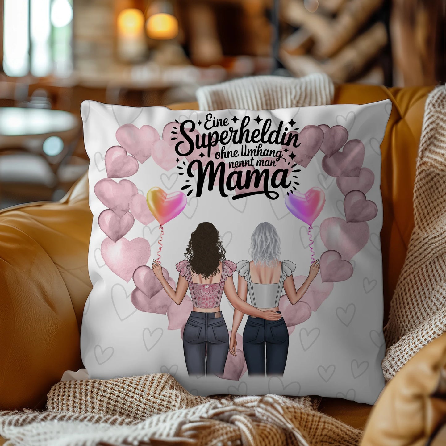 Kissen Für Mama Lehrerin echte Heldin mit 2 Clipart Frauen