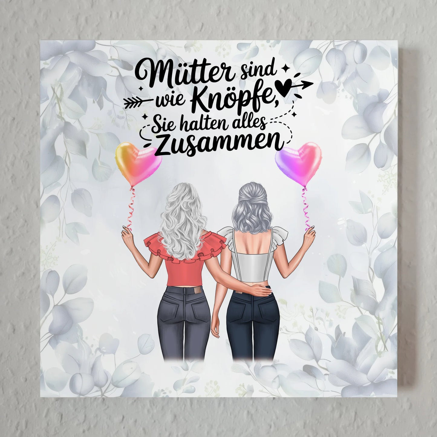 Mama Plakat Fotoboard Personalisiert: 2 Clipart Frauen, Namen, Hintergrundbild & Spruch