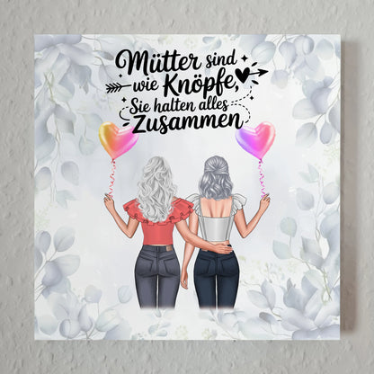 Mama Plakat Fotoboard Personalisiert: 2 Clipart Frauen, Namen, Hintergrundbild & Spruch