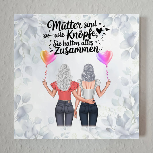Mama Plakat Fotoboard Personalisiert: 2 Clipart Frauen, Namen, Hintergrundbild & Spruch