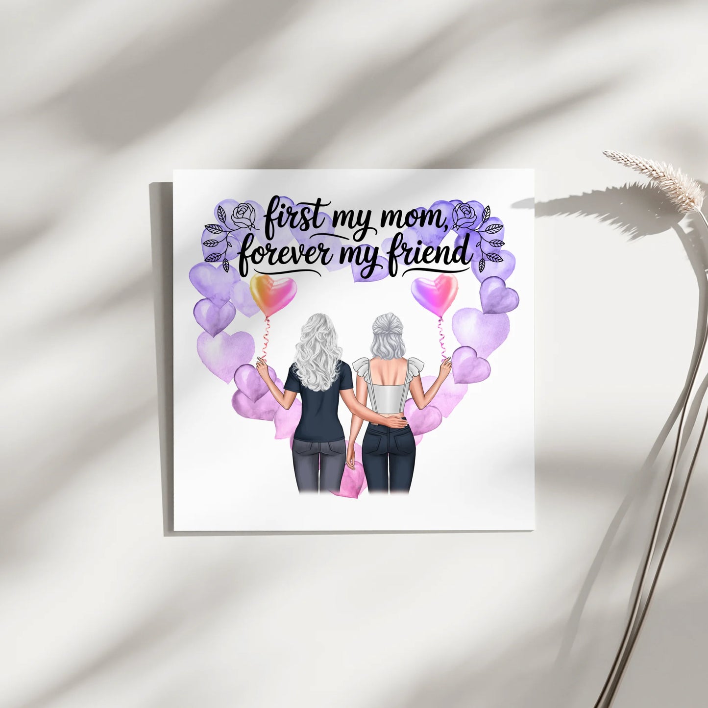 Personalisiertes Mama Plakat Fotoboard mit 2 Clipart Frauen, Namen Hintergrund & Wunschtext