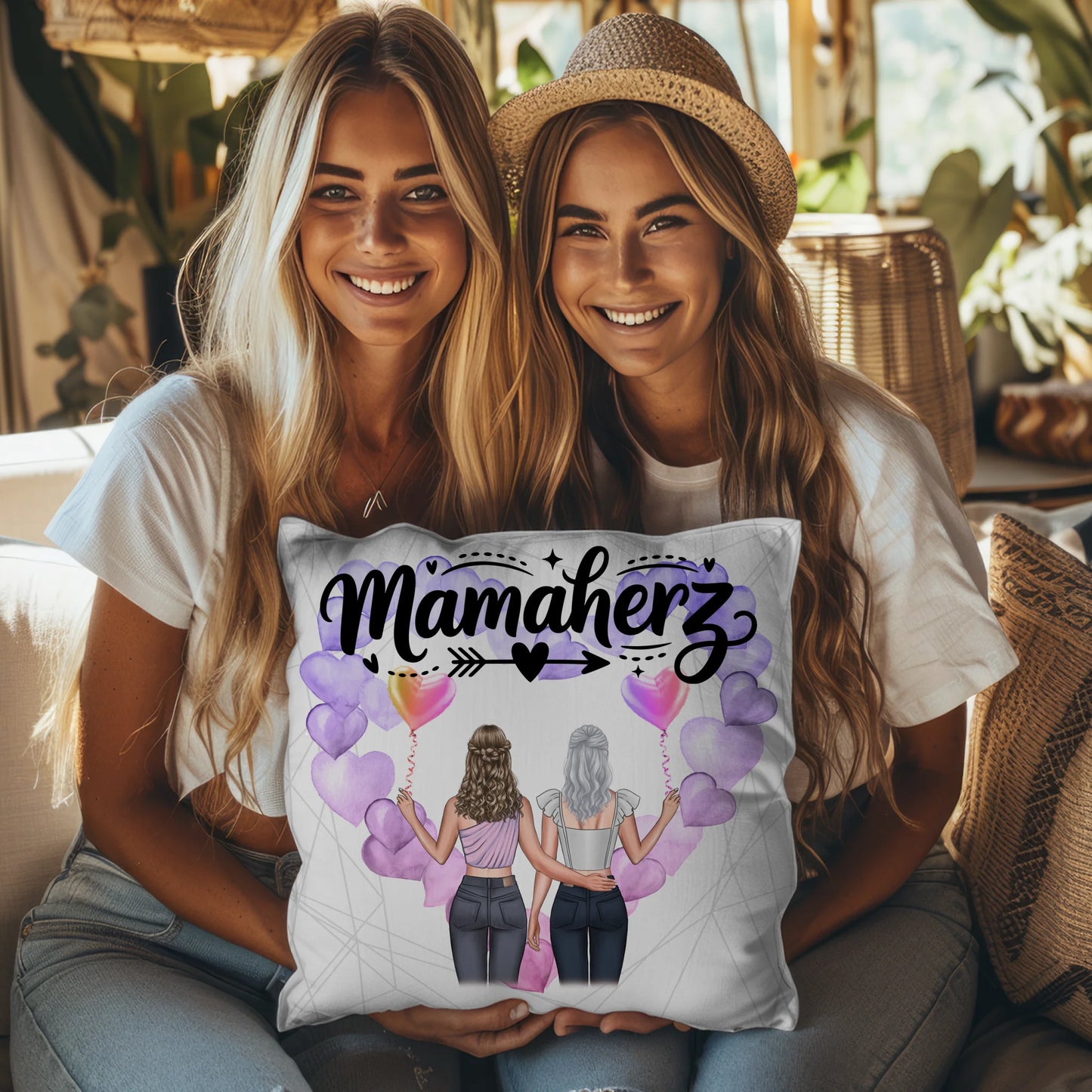 Kissen Für Mama Und Papa mit 2 Clipart Frauen & Namen