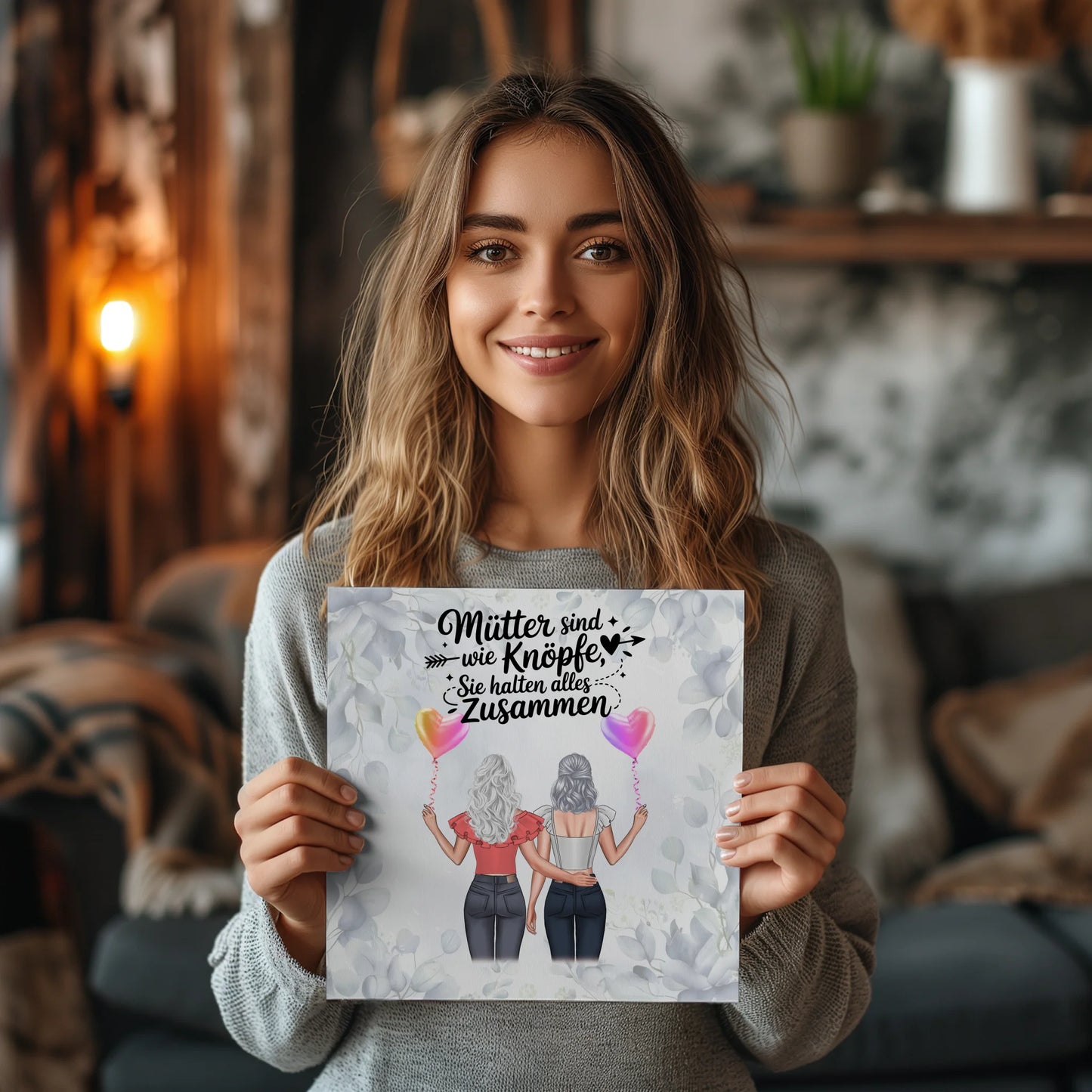 Mama Plakat Fotoboard Personalisiert: 2 Clipart Frauen, Namen, Hintergrundbild & Spruch