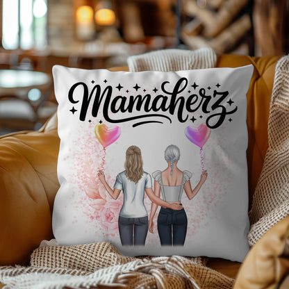 Namen Kissen Mamaherz personalisiert mit 2 Clipart Frauen, Hintergrundbild & Wunschtext