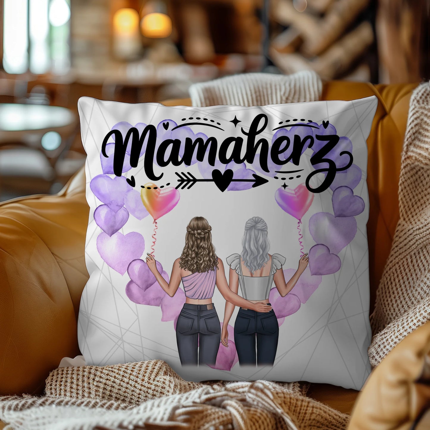 Kissen Für Mama Und Papa mit 2 Clipart Frauen & Namen