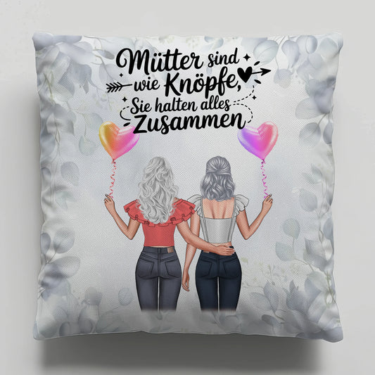 Kissen Für Mama - Personalisiert mit 2 Clipart Frauen, Namen, Hintergrundbild und Wunsch