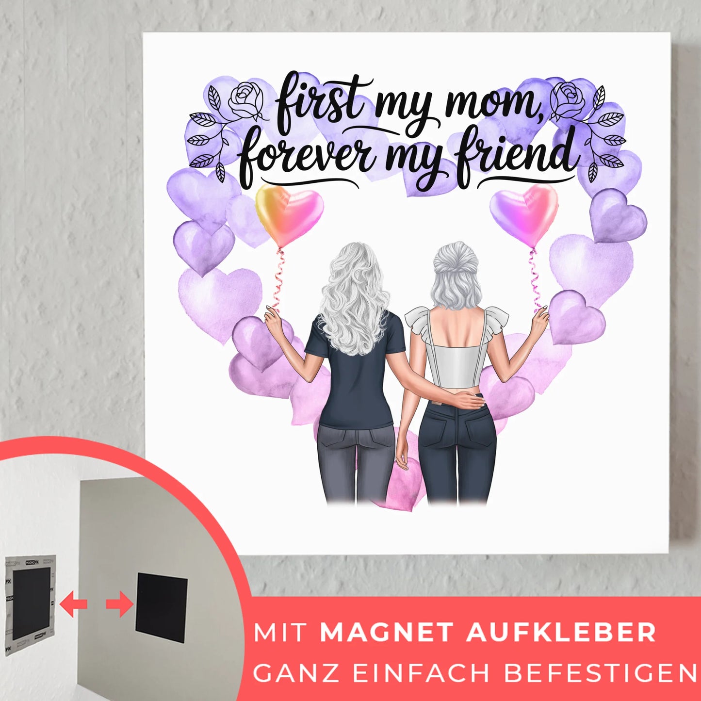 Personalisiertes Mama Plakat Fotoboard mit 2 Clipart Frauen, Namen Hintergrund & Wunschtext