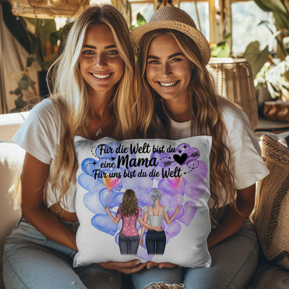 Kissen Mit Namen Mama personalisiert mit 2 Frauen Clipart & Wunschtext