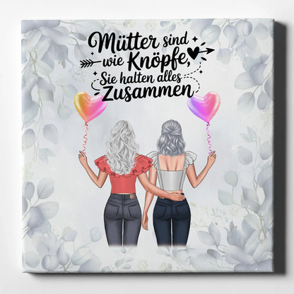 Leinwand Für Mama personalisiert mit 2 Clipart Frauen, Namen, Hintergrundbild & Wunschtext