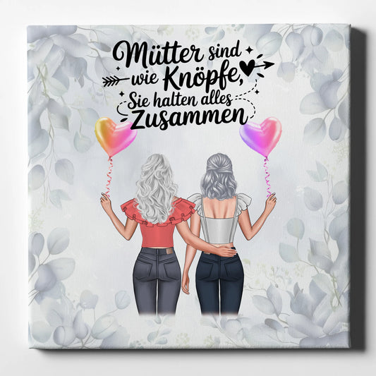 Leinwand Für Mama personalisiert mit 2 Clipart Frauen, Namen, Hintergrundbild & Wunschtext