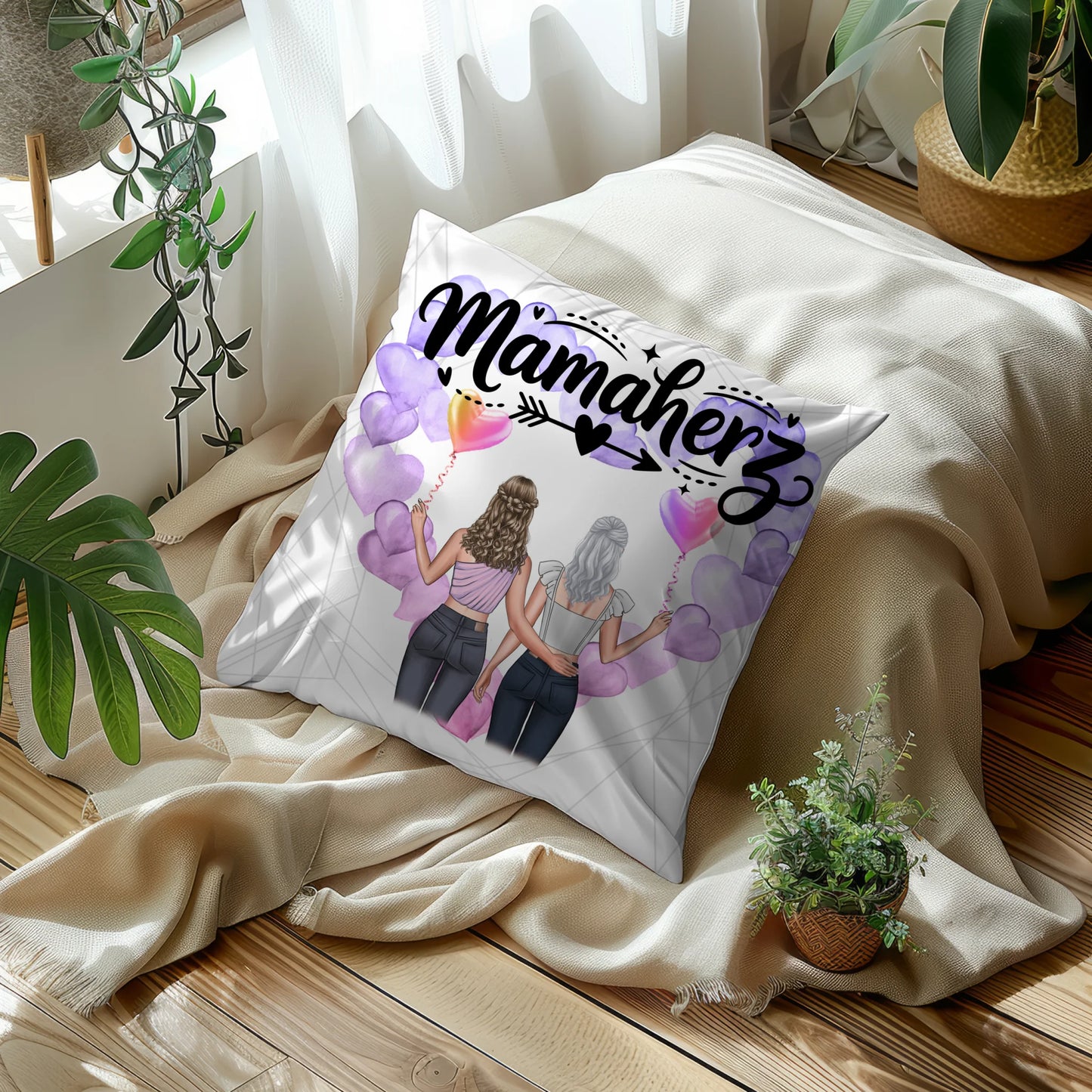 Kissen Für Mama Und Papa mit 2 Clipart Frauen & Namen