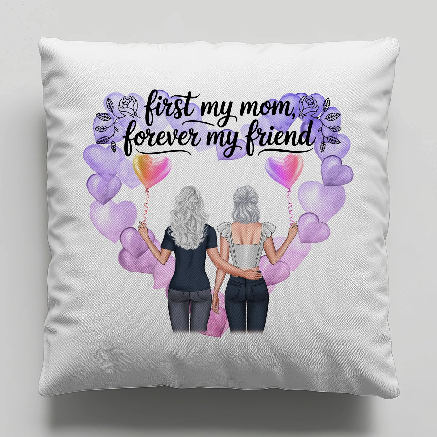 Kissen Mama personalisiert mit 2 Clipart Frauen, Namen, Hintergrundbild, Wunschtext