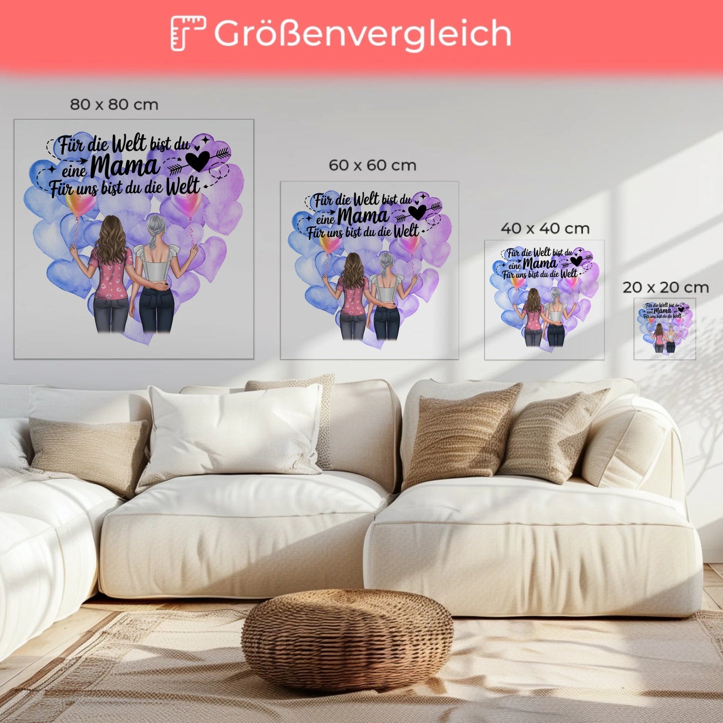 Personalisierte Leinwand Mama 2 Clipart Frauen, Namen & Wunschtext