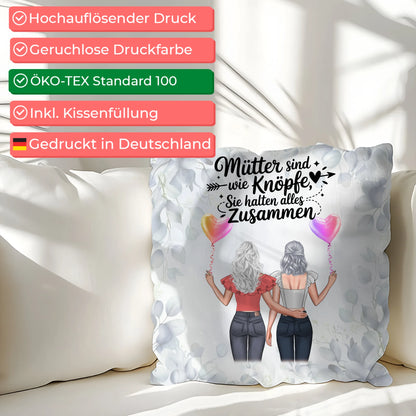 Kissen Für Mama - Personalisiert mit 2 Clipart Frauen, Namen, Hintergrundbild und Wunsch