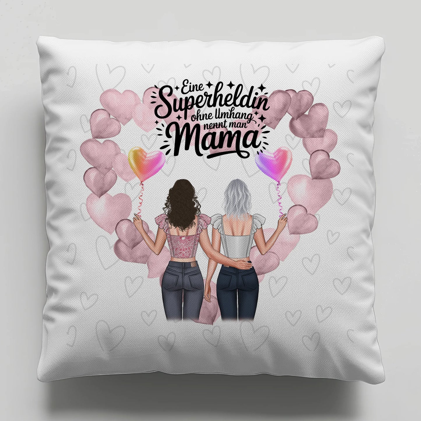 Kissen Für Mama Lehrerin echte Heldin mit 2 Clipart Frauen