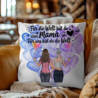 Kissen Mit Namen Mama personalisiert mit 2 Frauen Clipart & Wunschtext