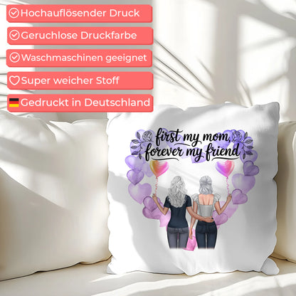 Kissen Mama personalisiert mit 2 Clipart Frauen, Namen, Hintergrundbild, Wunschtext