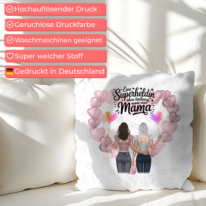 Kissen Für Mama Lehrerin echte Heldin mit 2 Clipart Frauen