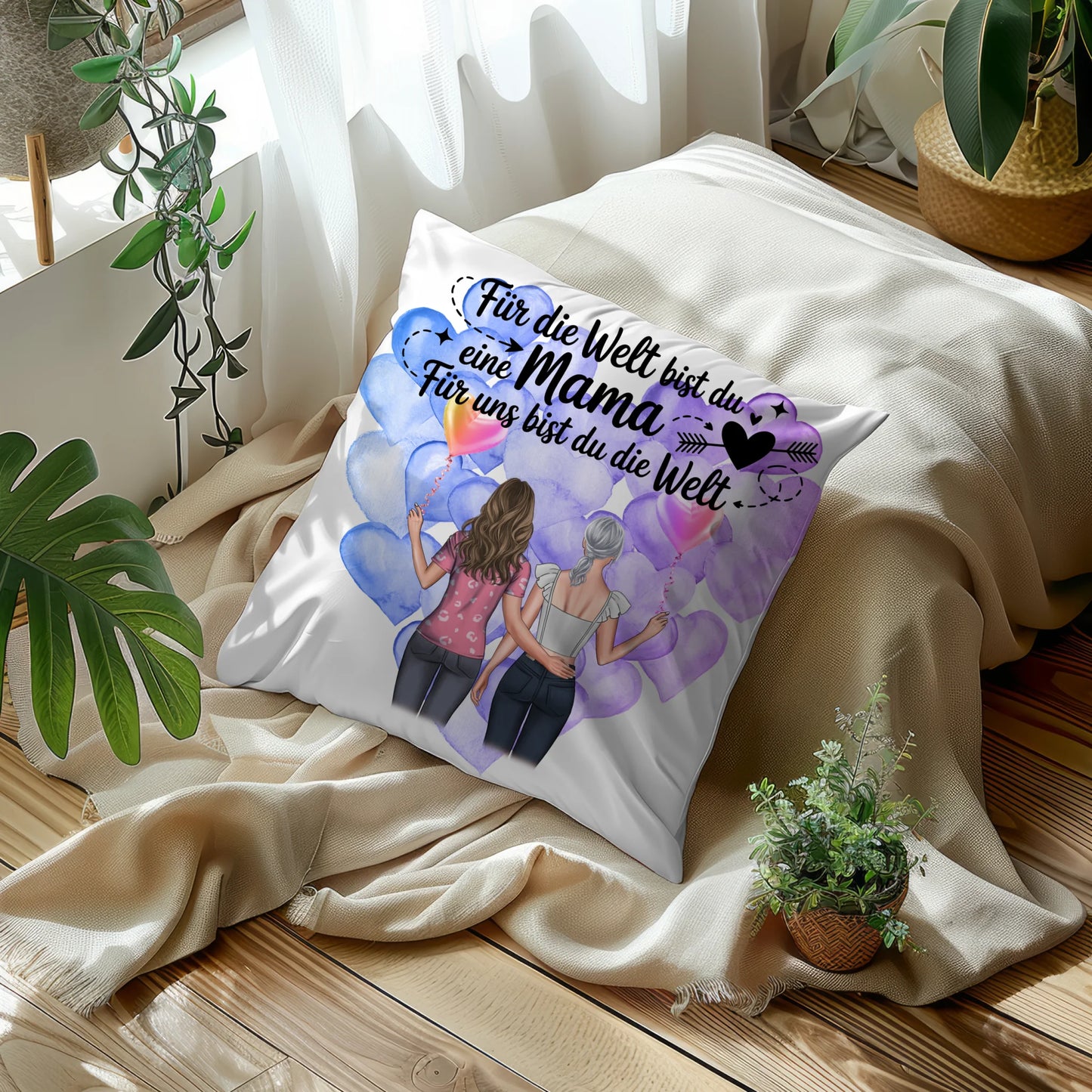 Kissen Mit Namen Mama personalisiert mit 2 Frauen Clipart & Wunschtext