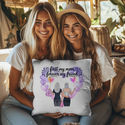 Kissen Mama personalisiert mit 2 Clipart Frauen, Namen, Hintergrundbild, Wunschtext