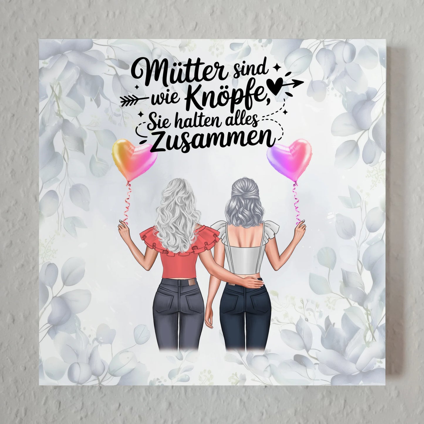 Mama Plakat Fotoboard Personalisiert: 2 Clipart Frauen, Namen, Hintergrundbild & Spruch