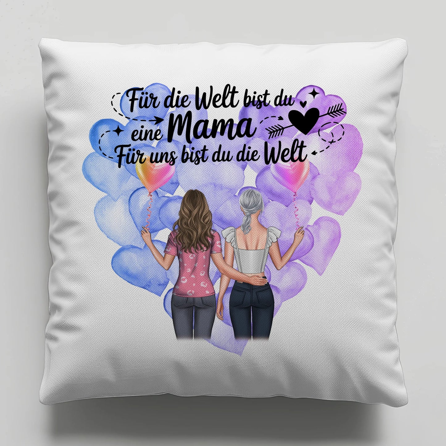 Kissen Mit Namen Mama personalisiert mit 2 Frauen Clipart & Wunschtext