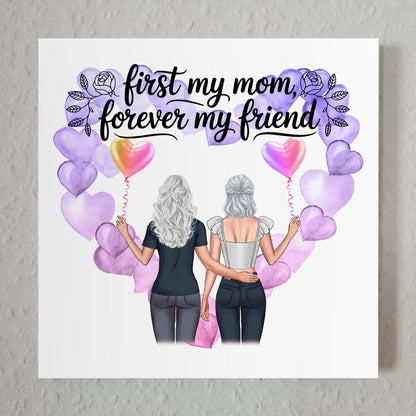 Personalisiertes Mama Plakat Fotoboard mit 2 Clipart Frauen, Namen Hintergrund & Wunschtext