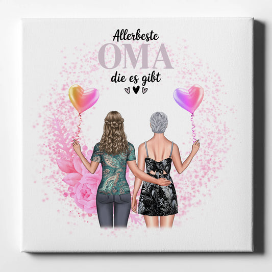 Leinwand Wandbild Oma Allerbeste Oma mit 2 Clipart Frauen & Wunschtext