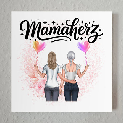 Mama Plakat Fotoboard Personalisiert Mamaherz mit 2 Frauen-Cliparts, Namen & Wunschtext